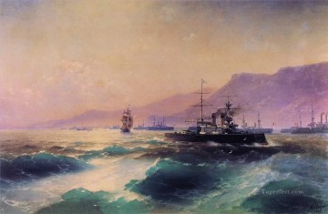 イワン・コンスタンティノヴィチ・アイヴァゾフスキー Painting - クレタ島沖の砲艦 1897 ロマンチックなイワン・アイヴァゾフスキー ロシア